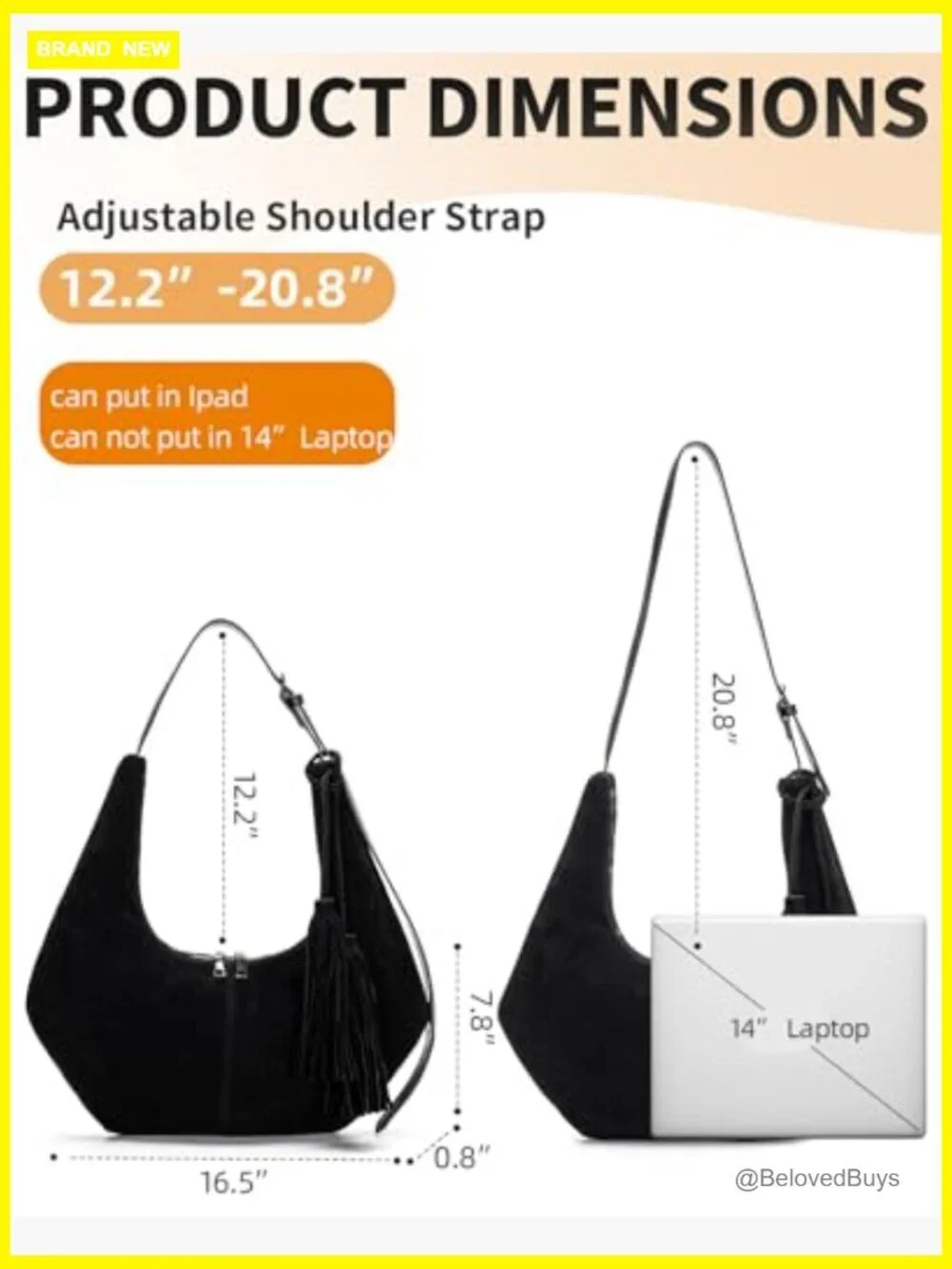 Retro Suede Hobo Shoulder Bag Crescent Crossbody Purse Adjustable Strap